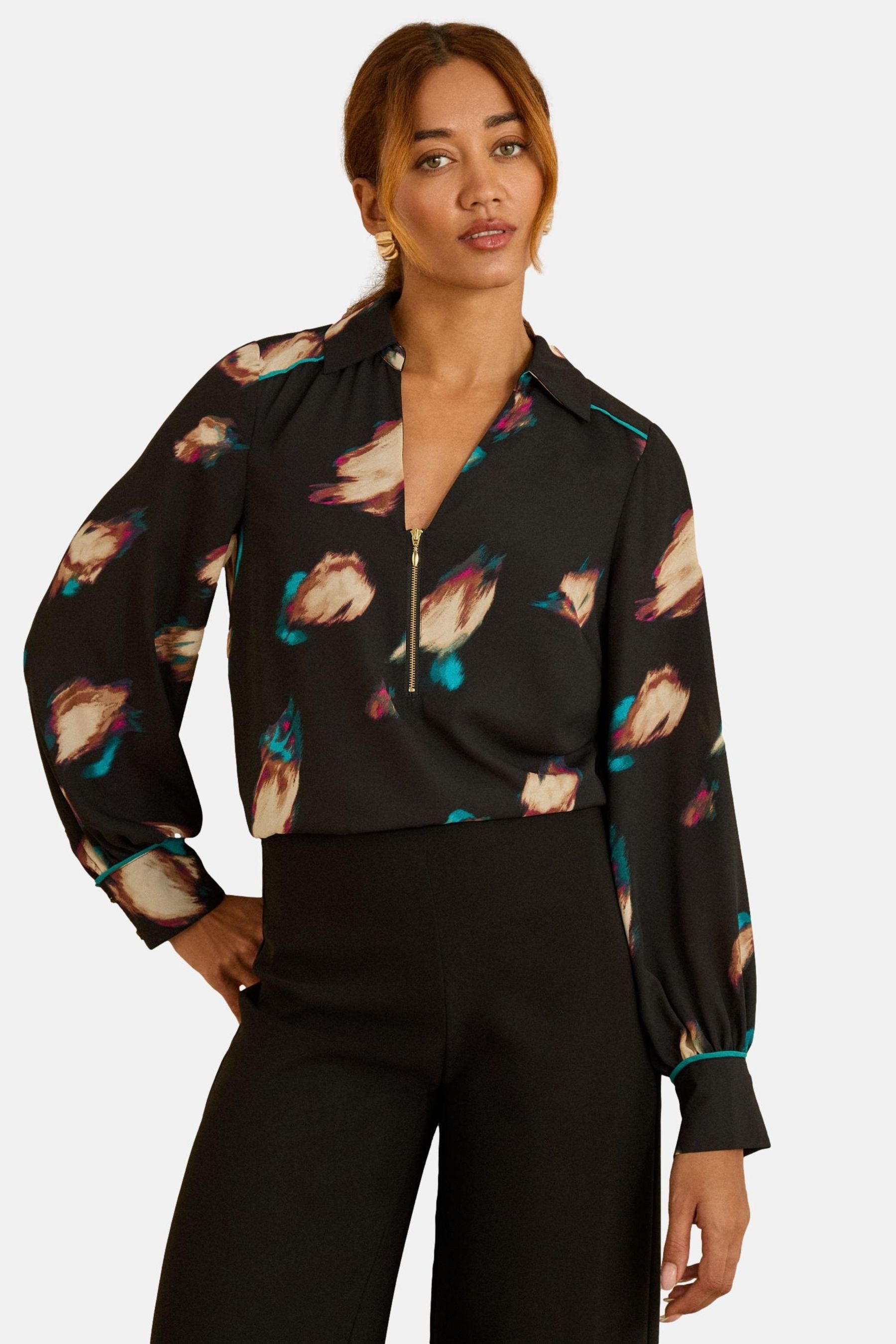 Love & Roses Langarmbluse Love & Roses Bluse mit Reißverschluss vorn Regular (1-tlg)