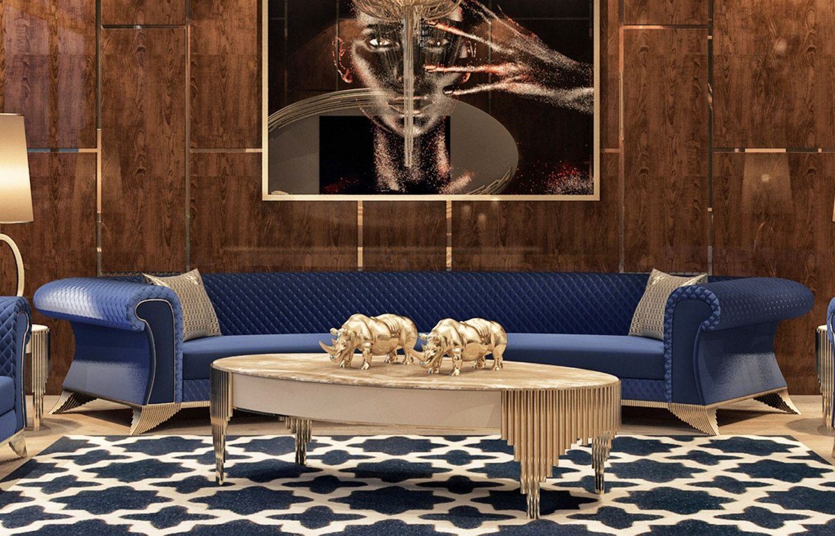Deco - Art Blau Wohnzimmer Sofa Deco / Sofa Hotel & Gold Möbel Gebogenes Padrino Hotel - Art Sofa Wohnzimmer - Luxus Casa Luxus Sofa