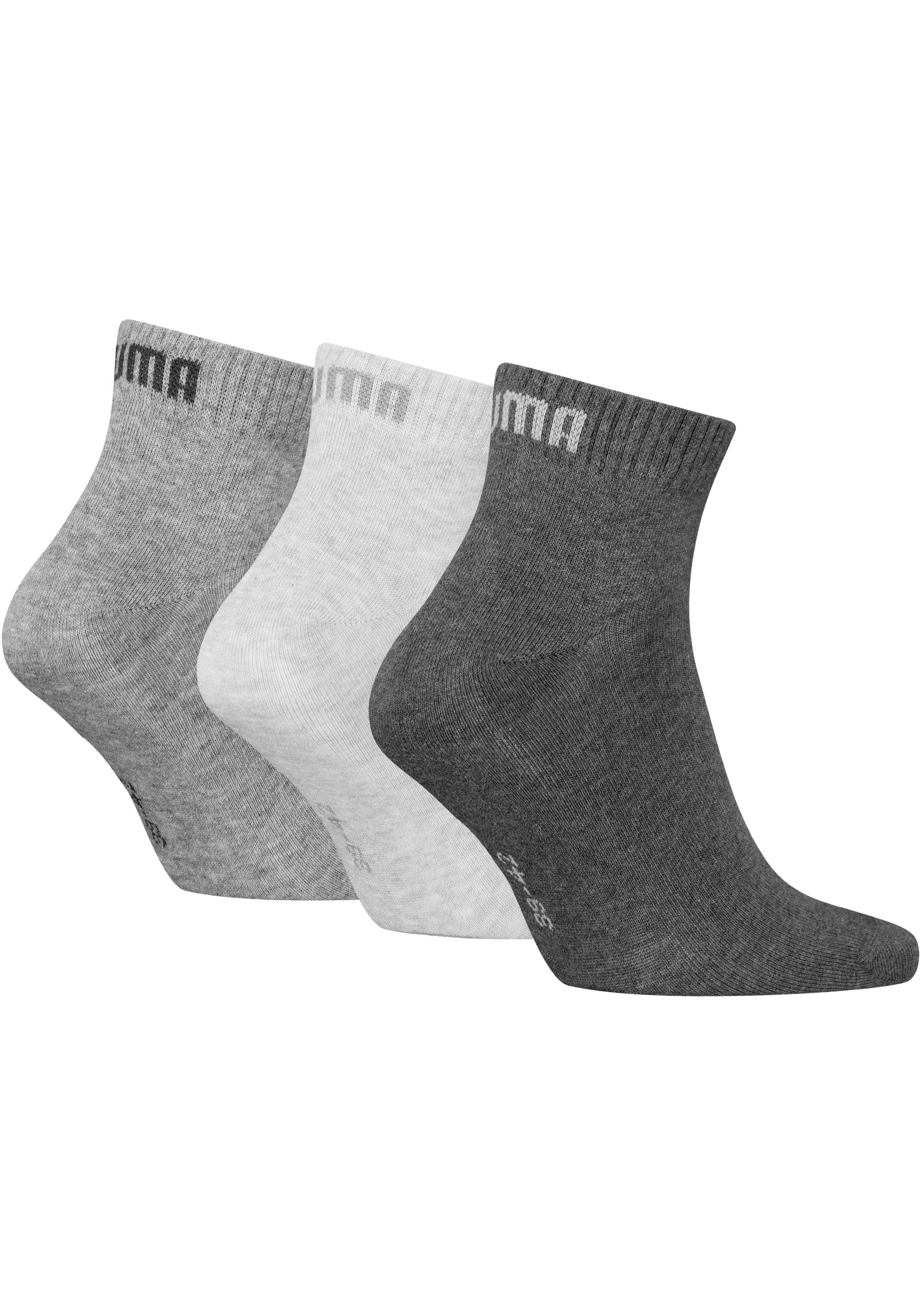 PUMA Kurzsocken PUMA UNISEX QUARTER PLAIN 3P (3 Paar) Atmungsaktiv, Rippenbündchen, weiche Baumwollmischung
