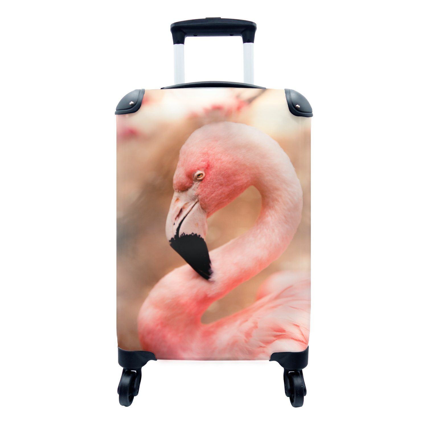 MuchoWow Handgepäckkoffer Porträt eines ruhenden Flamingos, 4 Rollen, Reisetasche mit rollen, Handgepäck für Ferien, Trolley, Reisekoffer