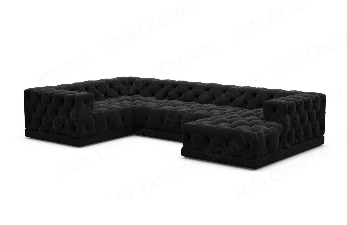 schwarz95 Samtstoff Sofa Designer Sofa Loungesofa, Stil Chesterfield Stoffsofa, U Palma Wohnlandschaft Dreams Form Stoff