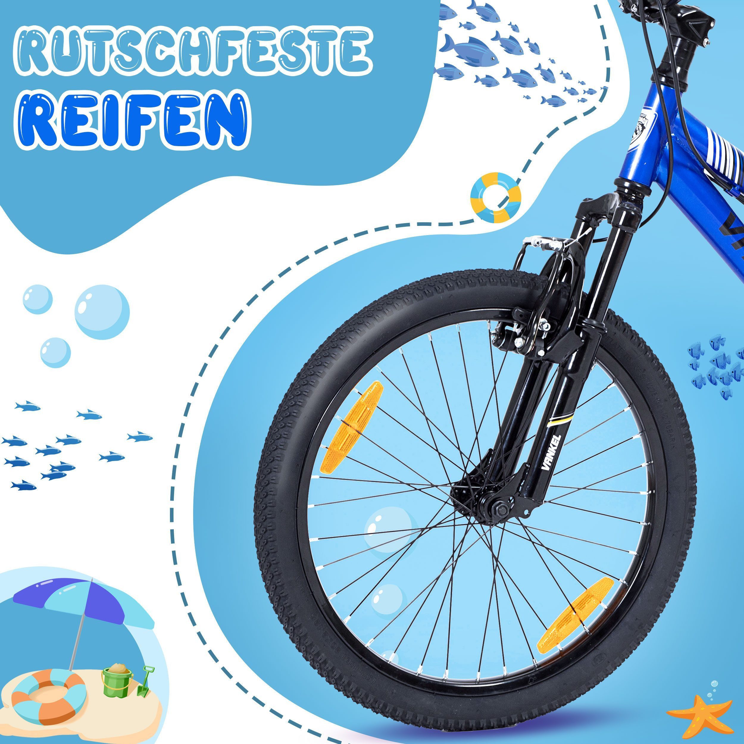 Vankel Mountainbike 20 Zoll, Kinderfahrrad, Schaltwerk, für Jungen Mädchen, 6 Gang, 20 Zoll Mountainbike, für ab 6–10 Jahre, V-Bremse, Kettenschaltung