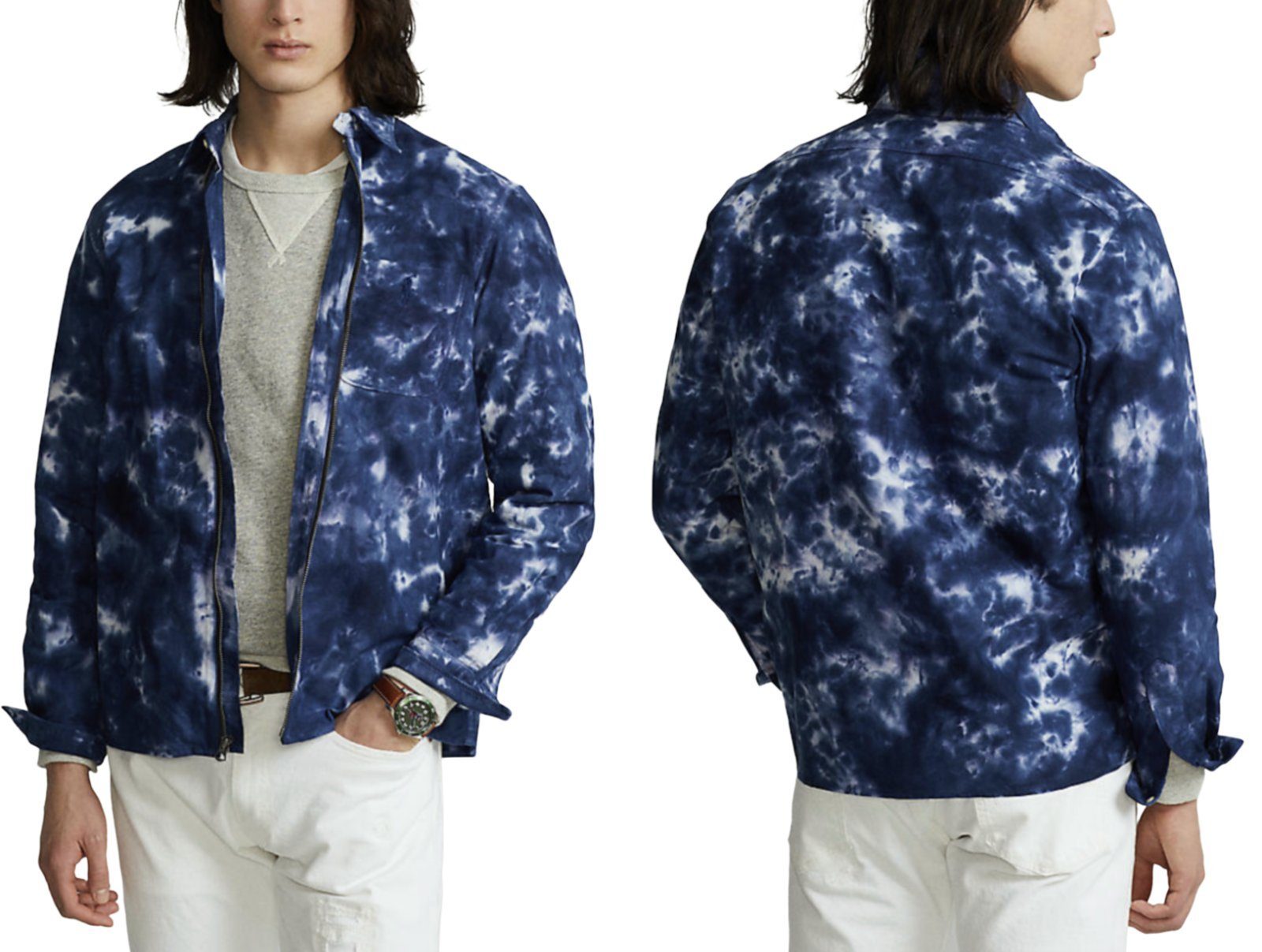 Ralph Lauren Winterjacke POLO RALPH LAUREN TIE DYE ZIP SHIRT JACKET JACKE NAVY BLEACH OUT BLOUS