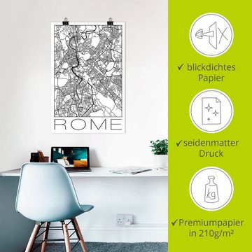 Artland Poster Retro Karte Rom Italien Schwarz & Weiß, Italien (1 St), als Alubild, Leinwandbild, Wandaufkleber oder Poster in versch. Größen