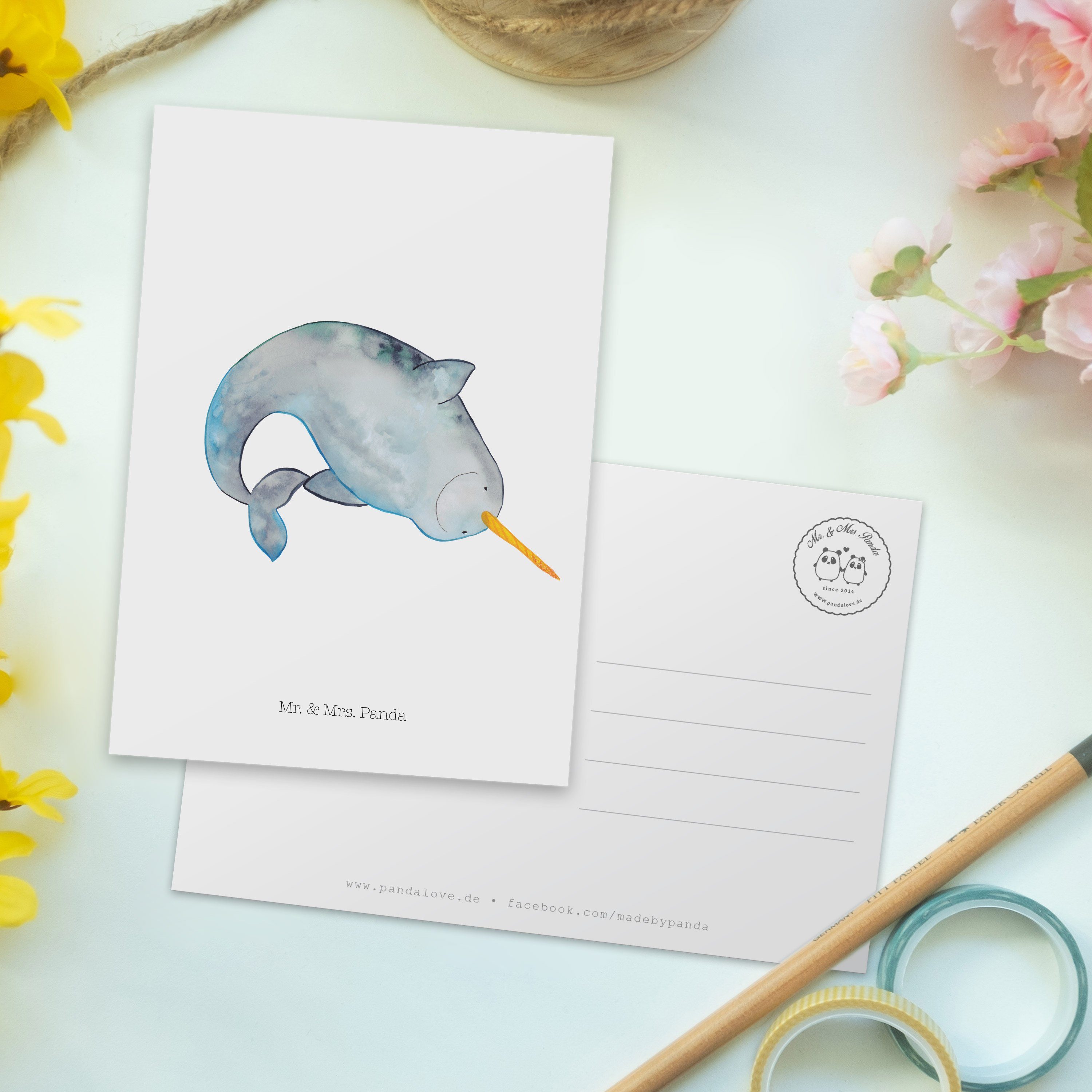 Panda Narwal - Weiß Geburtstagskarte, Postkarte Me & Geschenk, Urlaub, Geschenkkarte, Mr. Mrs. -