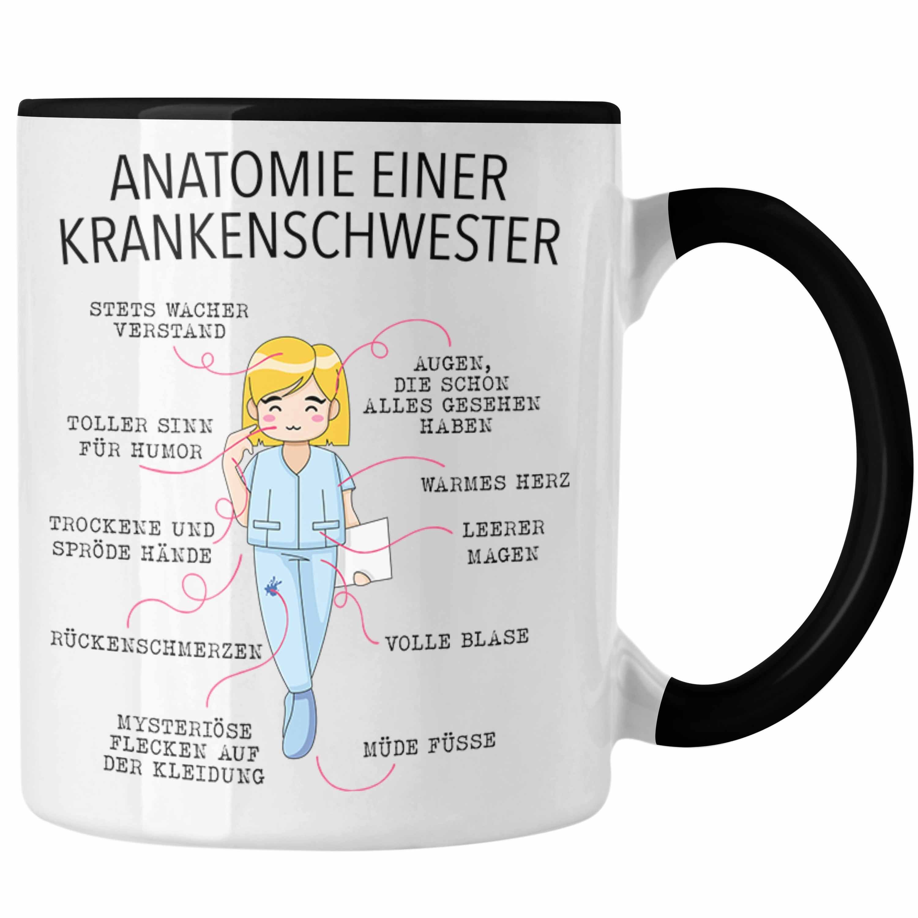 Trendation Tasse Trendation - Anatomie Krankenschwester Tasse Geschenk Lustige Geschenkidee Beste Krankenschwester Krankenhaus Ausbildung Schwarz