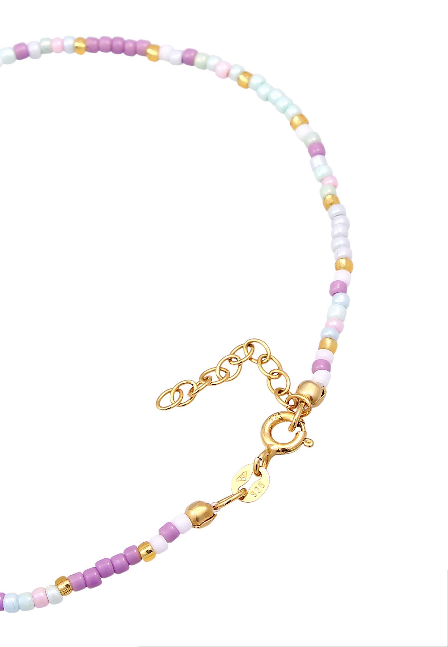 Elli Fußkette Herz Glas Beads Silber vergoldet Sommer Style 925