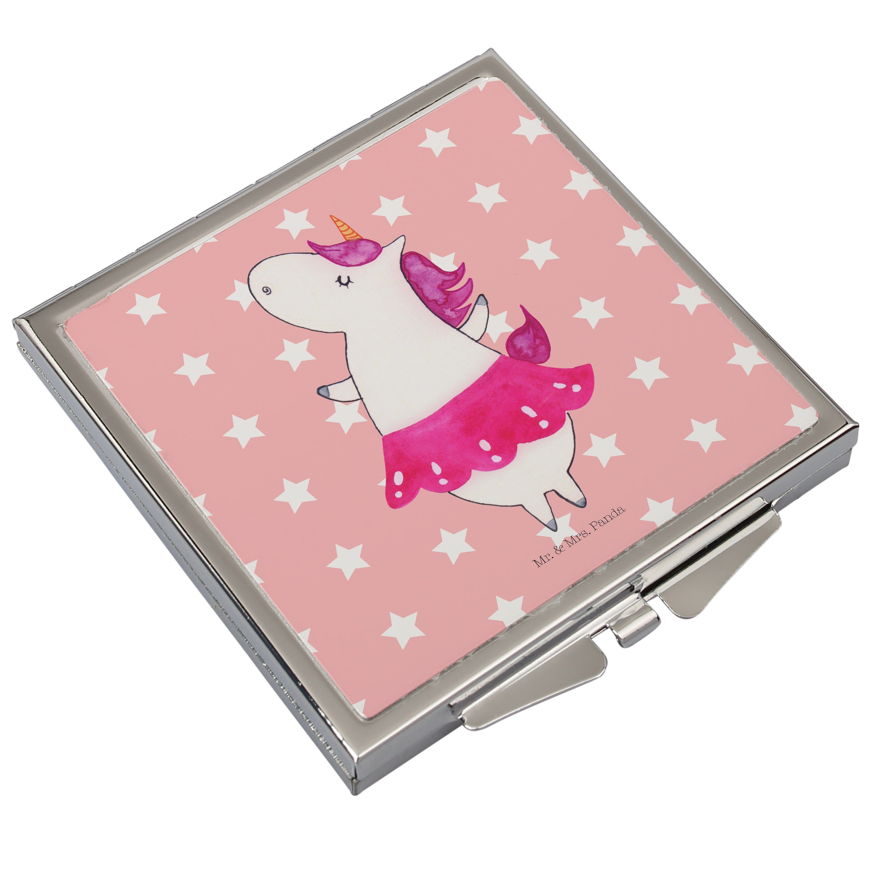 Pastell - silber, - Geschenk, Mrs. Mr. Einhorn Kosmetikspiegel Rot Pegasus, & (1-St) Panda Ballerina Unicorn,