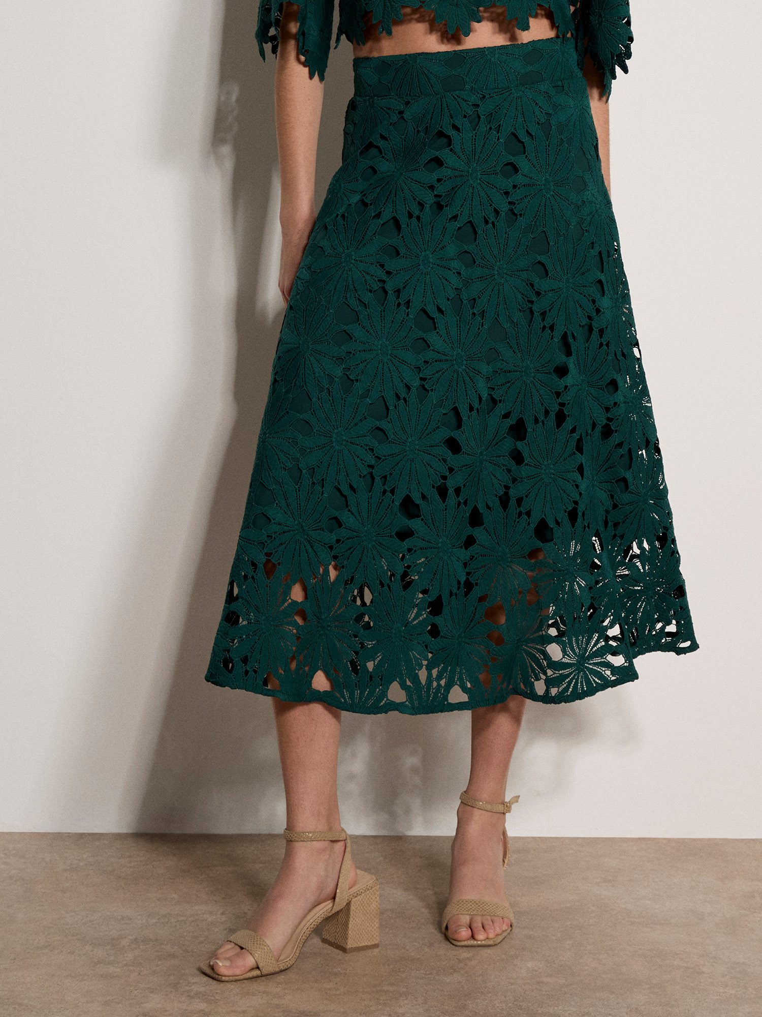 Apricot Midirock Midi-Rock mit Guipure-Spitze und Gänseblümchen Spitze