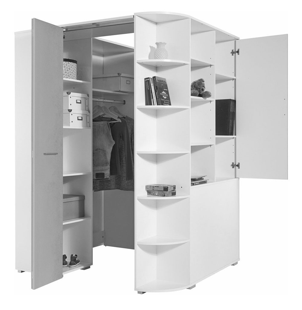 Wimex Eckschrank Joker (1 Tür, 6 Einlegeböden, 3 kleiderhaken, 1 Kleiderstange, 1-St., moderne Optik, begehbar, Griffe Alufarben) begehbar weiß graphit
