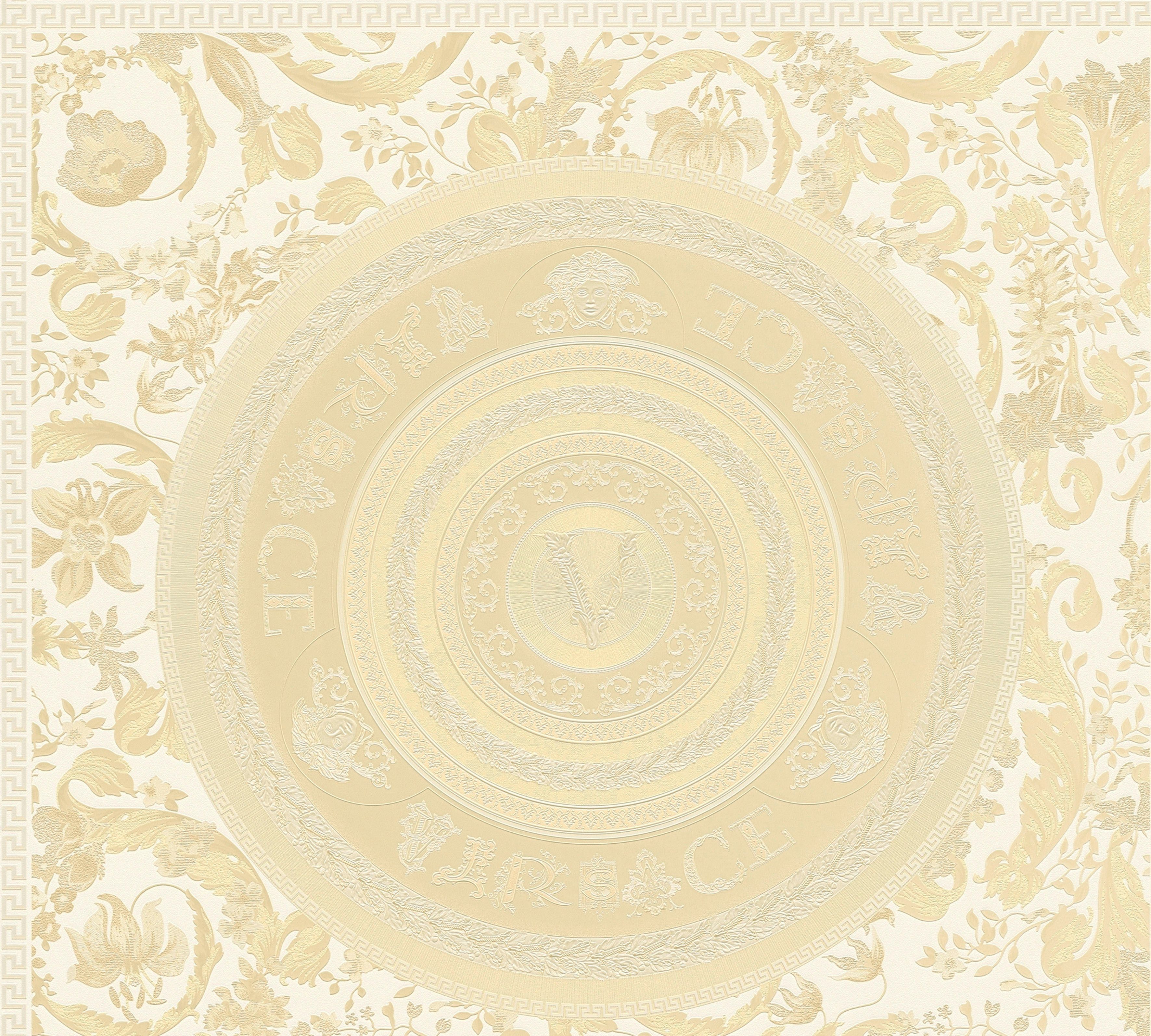 Versace Vliestapete Wallpaper Versace 5 Floral Design, leicht strukturiert, leicht glänzend, (1 St), Designertapete, auffallende Fliesen-Tapete beige/creme/weiß