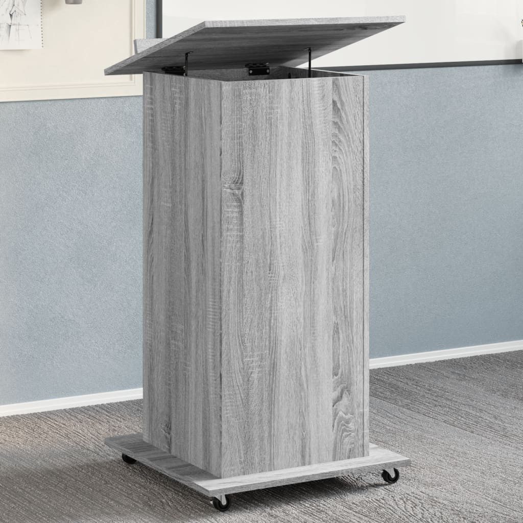 vidaXL Schreibtisch Rednerpult mit Rollen & Schublade Grau Sonoma 55x55x107 cm