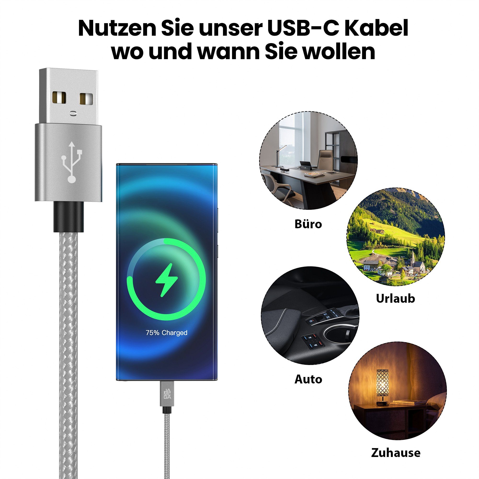 JAMEGA USB-C Datenkabel Ladekabel für Samsung Apple iPhone Huawei Xiaomi uvm. USB-Kabel, USB Typ A, USB Typ C, (50 cm) – Bild 5 von 5