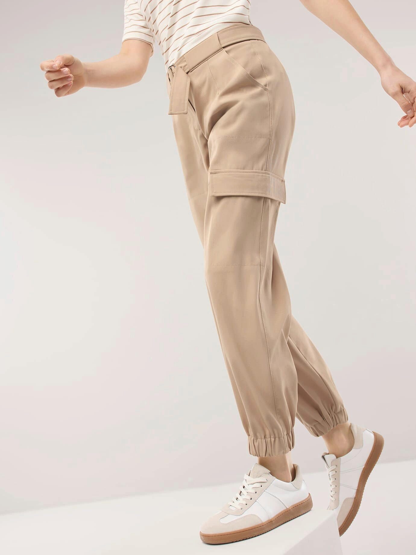 Walbusch Cargohose Damen Easycare Cargohose Regular Fit Gürtel inklusive Bügelleicht, knitterarm, elastischer Flex-Bund, Beintasche
