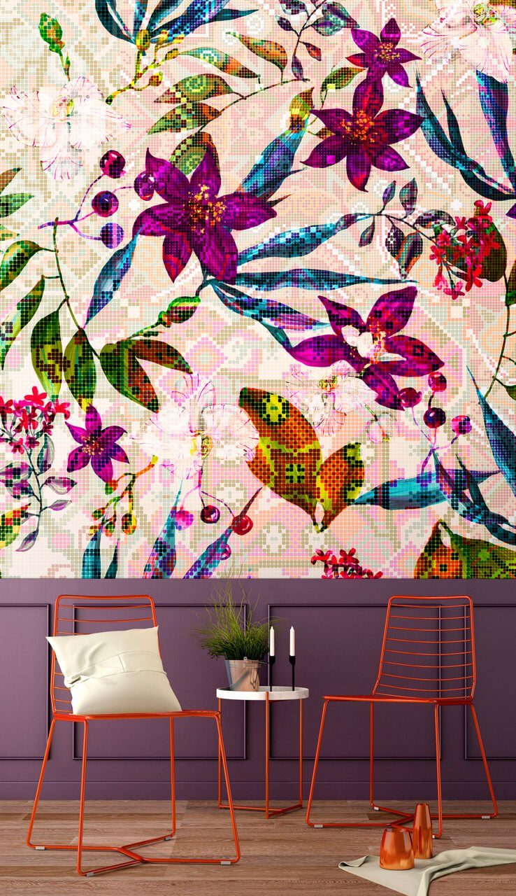 Vliestapete leicht glänzend, Tapete Design lichtbeständige KUNSTLOFT Blossom Mosaic 2,