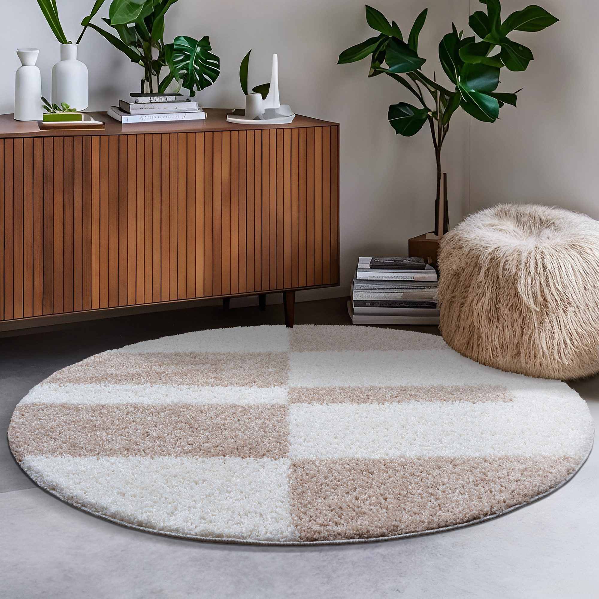 Sanat Hochflor-Teppich Milano 1254, auch als Läufer und in Rund, rund, Höhe: 30 mm, Langflor, Shaggy, Wohnzimmer, Schlafzimmer, fußbodenheizungsgeeignet