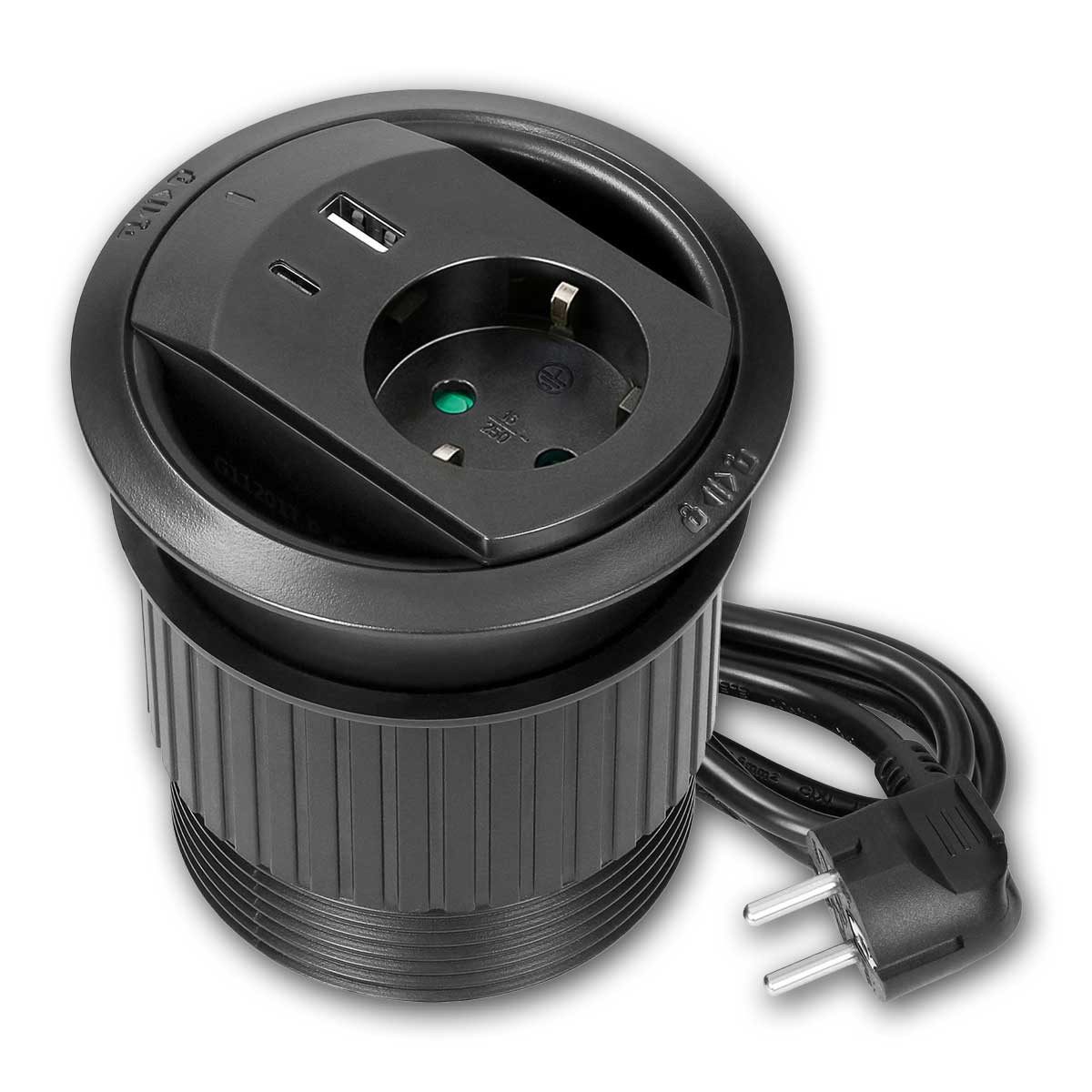 world-trading-net Steckdose Möbel-Einbau-Steckdose Ø8cm USB-A/C Kabeldurchlass