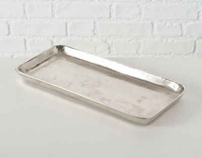 Meinposten Dekotablett Tablett Dekoteller silber Metall Dekotablett Teller Schale 30 x 14 cm (1 St), Massive und schwerer Qualität