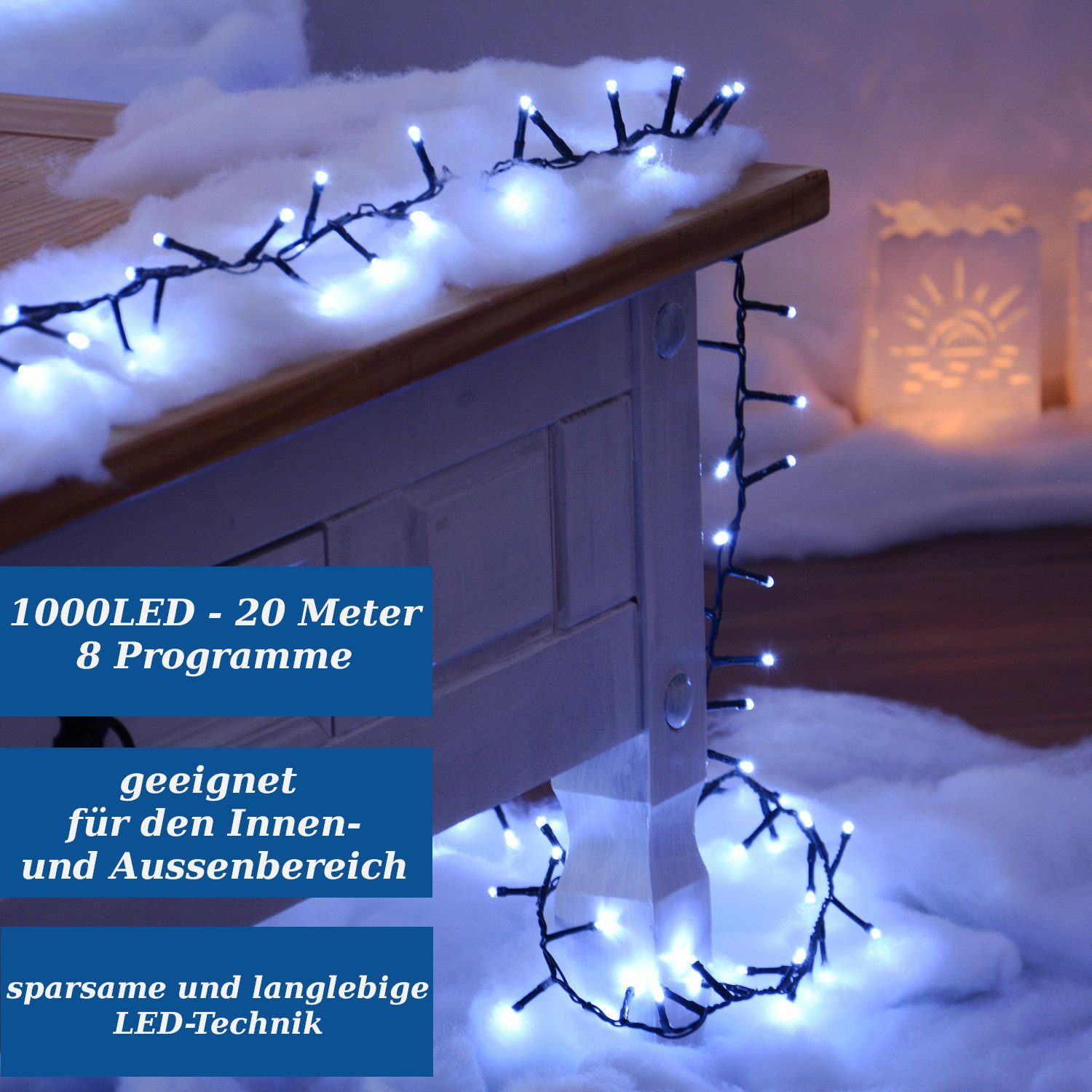 INtrenDU LED-Lichterkette Lichterkette 1000LED kaltweiß 20m, günstig online kaufen