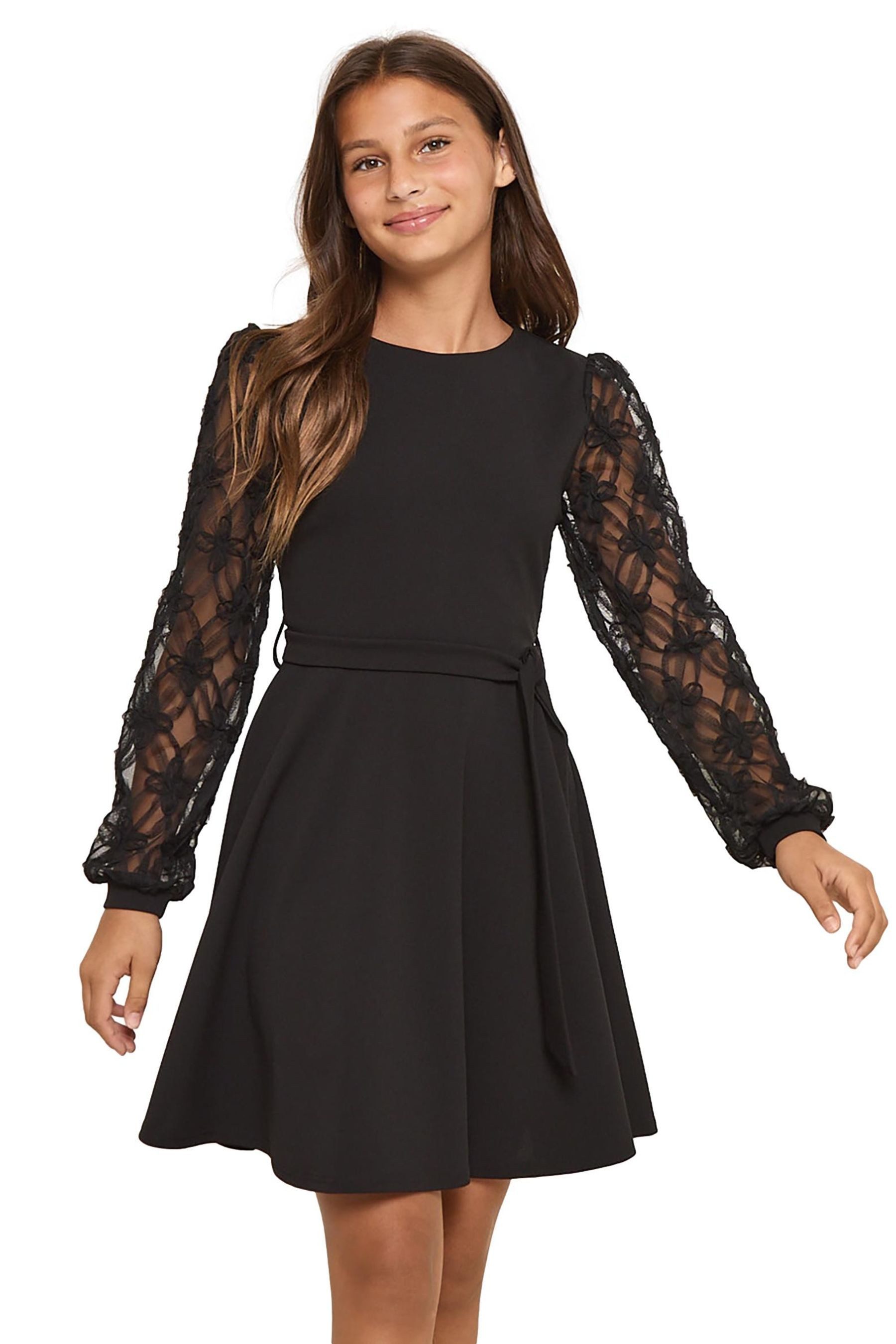 LIPSY Blusenkleid Lipsy Kleid mit Ärmeln und 3D-Blume (2-tlg)