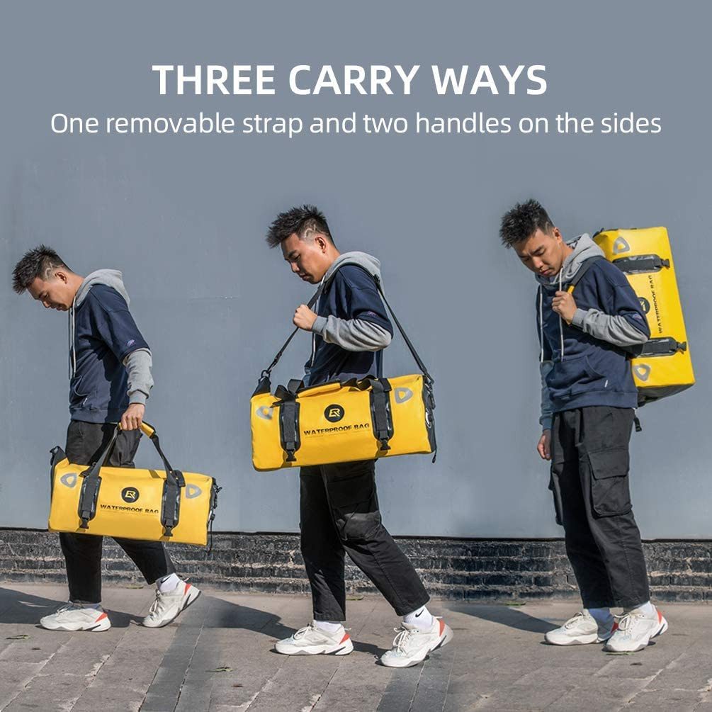 ROCKBROS Satteltasche Motorradtasche Gepäckrolle Hecktasche 100% Wasserdicht (1-tlg), Motorrad Gepäcktasche mit Schultergurt ca. 55L Gelb