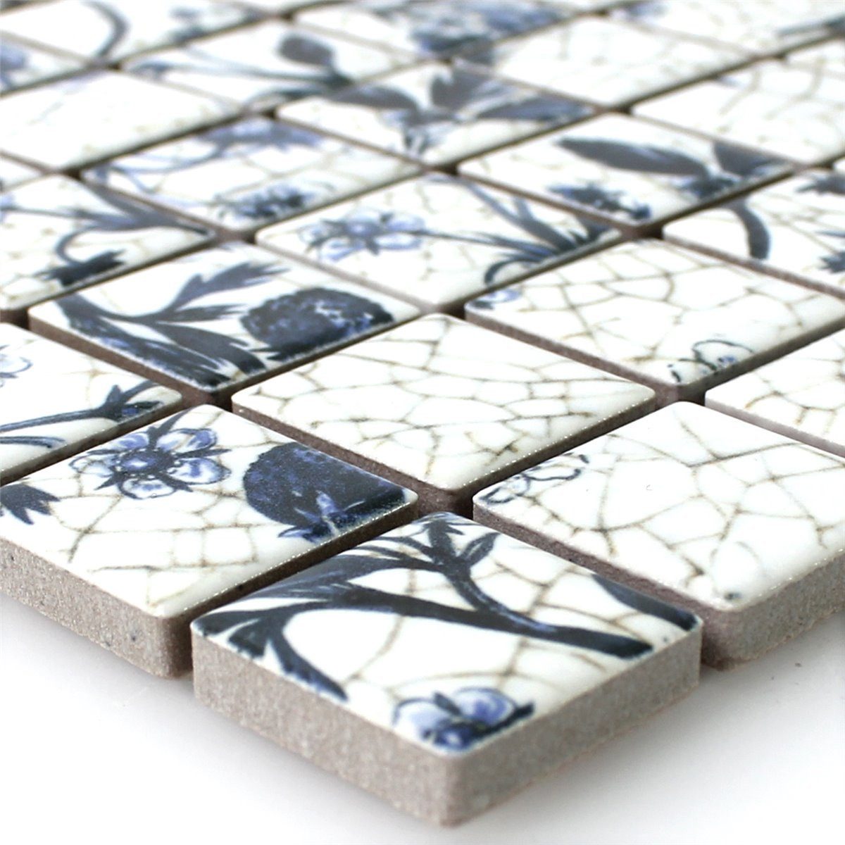 Mosafil Mosaikfliesen Mosaikfliesen Keramik Strawberry Weiss Blau, Keramik 29.800x29.800, blau, Verlegefertig auf ein Netz geklebt - Frostsicher - Wasserfest