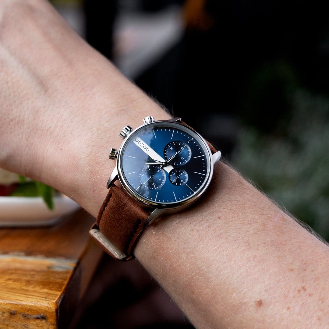 Herren Quarzuhr Fashion-Style Timepieces 45mm) Armbanduhr Analog, Lederarmband, Oozoo rund, groß Herrenuhr OOZOO (ca.