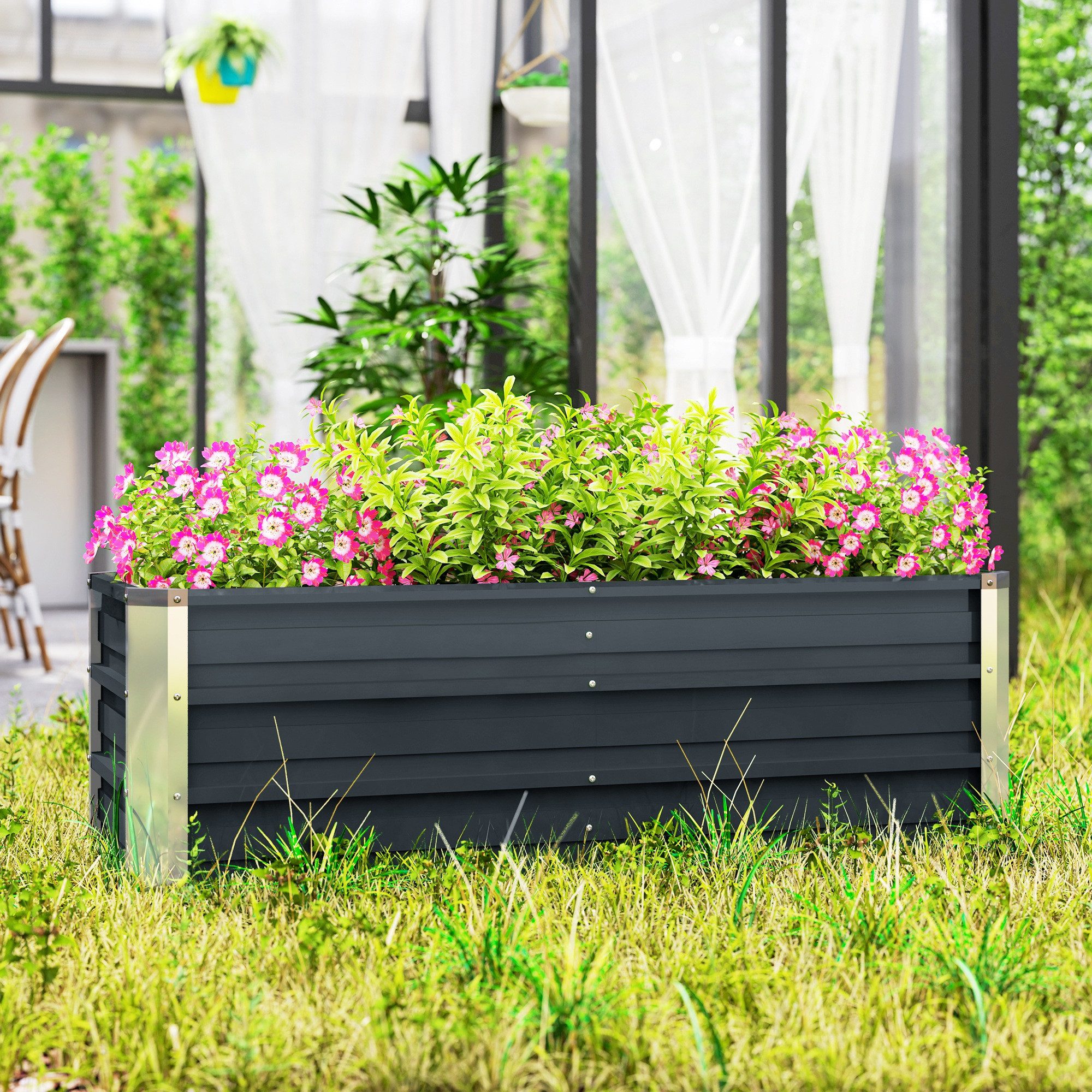 CHICFURN Hochbeet Gartenbeet aus Stahl, Pflanz- und Blumenkasten für Gemüse & Blumen (Packung, 1 St., mit Handschuhen, geeignet für Garten und Anbau im Außenbereich), Grau, Maße 125 x 47 x 40 cm