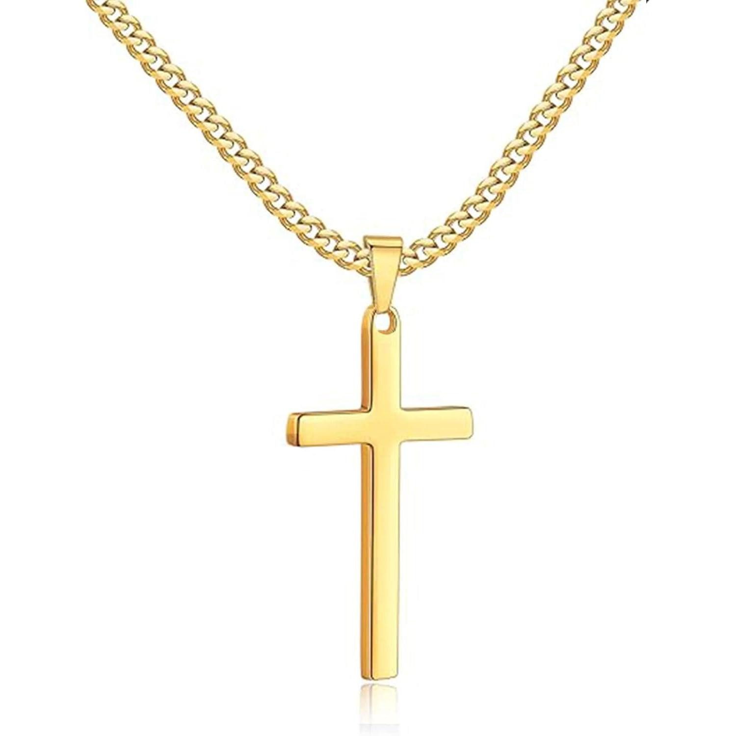 Kreuzkette Kreuz Kette Herren: Edelstahl Anhänger Silber/Schwarz/Gold 28*15