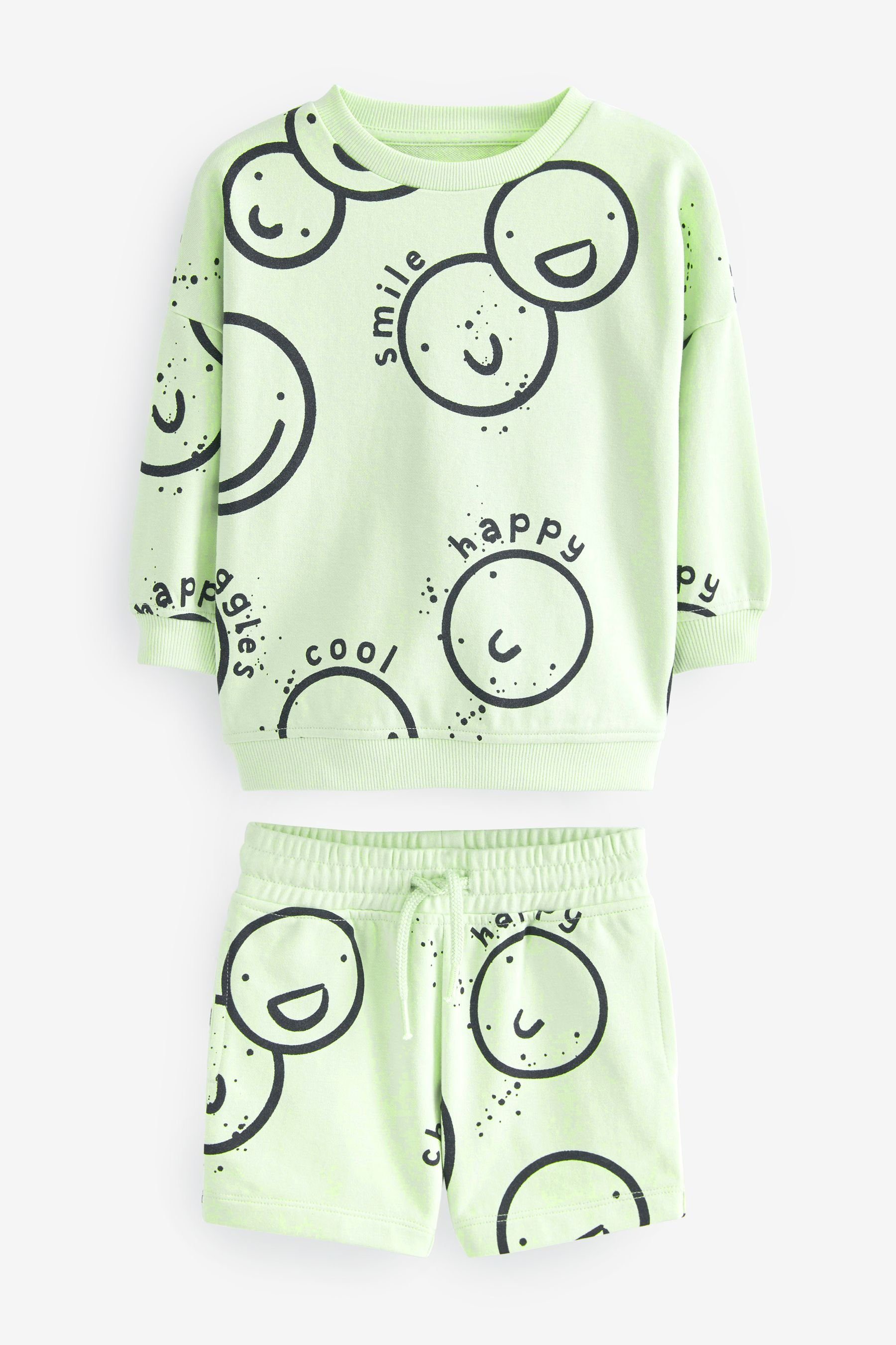 Next Sweatanzug Gemustertes Jersey-Sweatshirt und Shorts Set Smile Green Lime im (2-tlg)