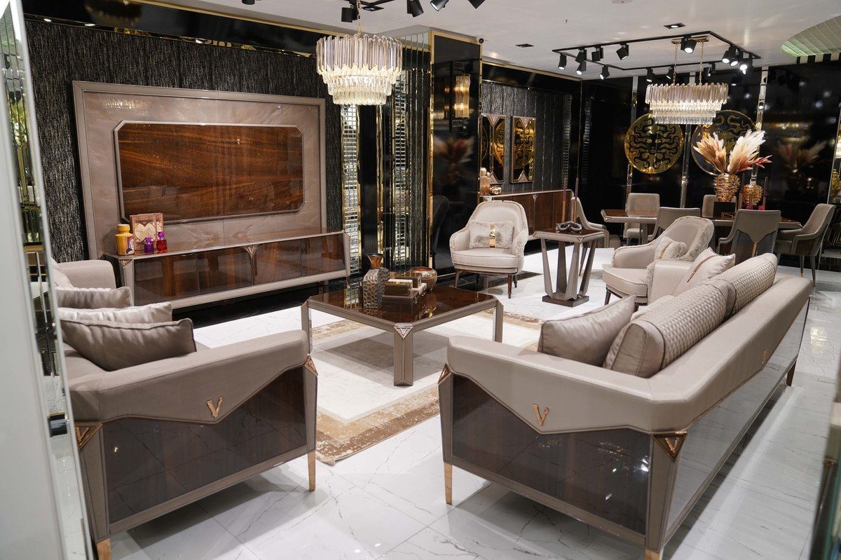 Padrino Padrino - - - Einrichtung Luxus Tisch Luxus / Möbel Casa - Quadratischer Qualität Massivholz Einrichtung / Grau - Beistelltisch Beistelltisch Wohnzimmer - Luxus Wohnzimmer Dunkelbraun Luxus Casa Möbel Kupfer