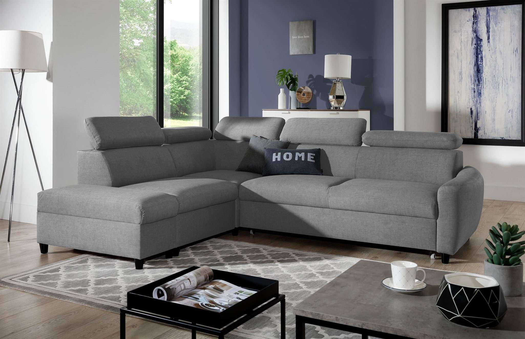 Fun Möbel Ecksofa Schlafsofa Sofa ANTON in Stoff Esito, Inkl. 2 x Bettkasten, Rundumbezug