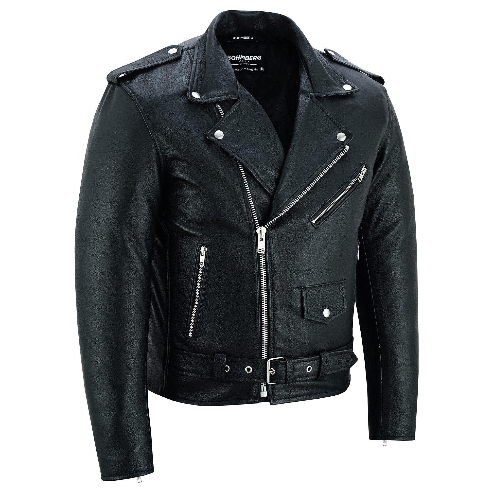 BOHMBERG Lederjacke Herren Retro Biker Highway aus echtem Vollleder Schwarz günstig online kaufen