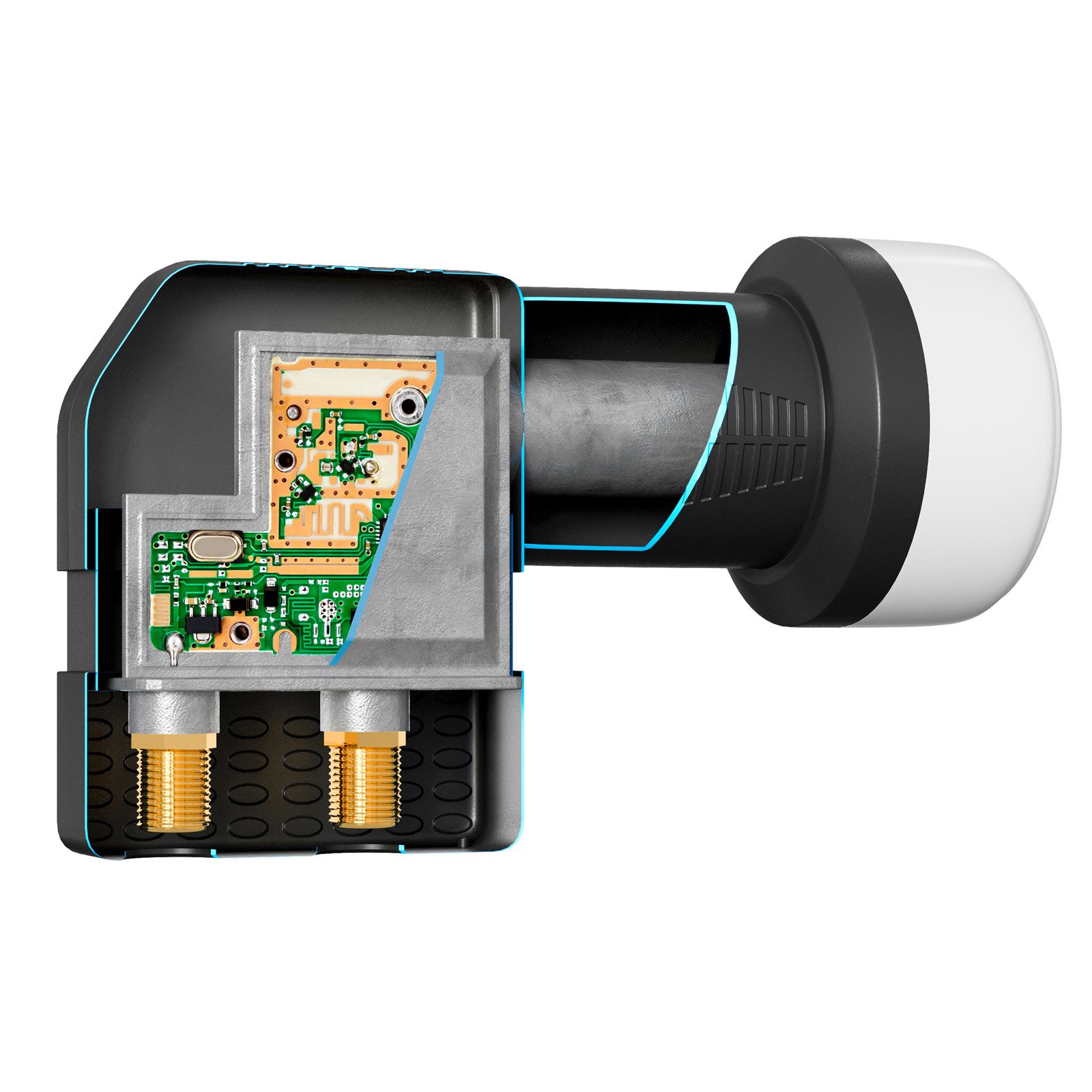 HB-DIGITAL LNB Twin für 2 Teilnehmer UHD 202 S LTE Filter wetterfest schwarz Universal-Single-LNB (für 2 Teilnehmer, Die vergoldeten F-Anschlüsse für noch besse – Bild 5 von 5