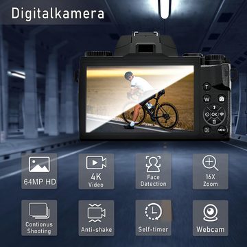 Fine Life Pro 64MP Digitalkamera für Fotografie und Video, Kompaktkamera (WLAN (Wi-Fi), inkl. 4K Vlogging Kamera für YouTube mit 4" Touchscreen, 18x Digitalzoom, WiFi& Autofokus, 32GB Karte)