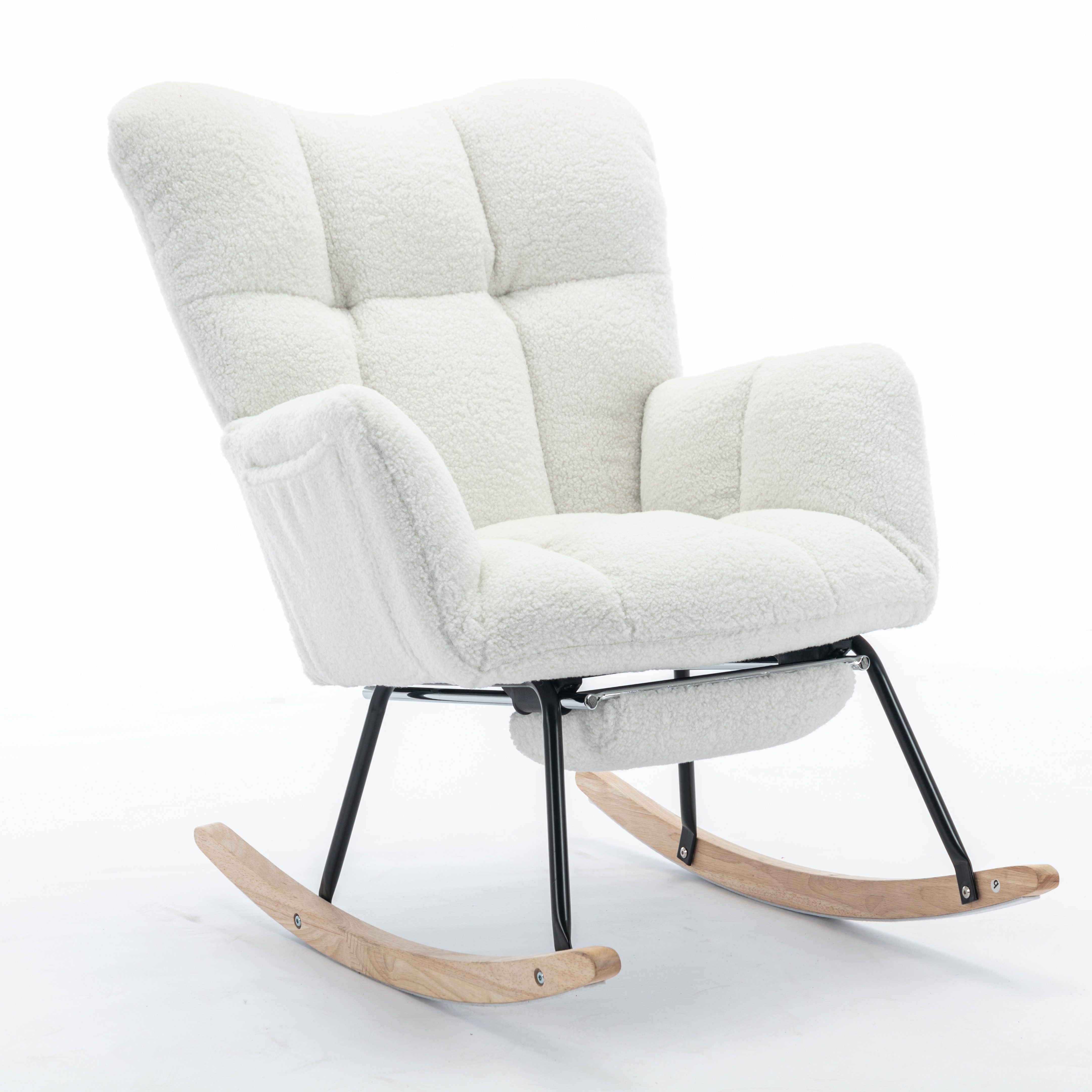 HAUSS SPOLE Schaukelstuhl Weiß Teddy Plüsch Lounge-Sessel Babyschaukelstuhl Ruhestuhl