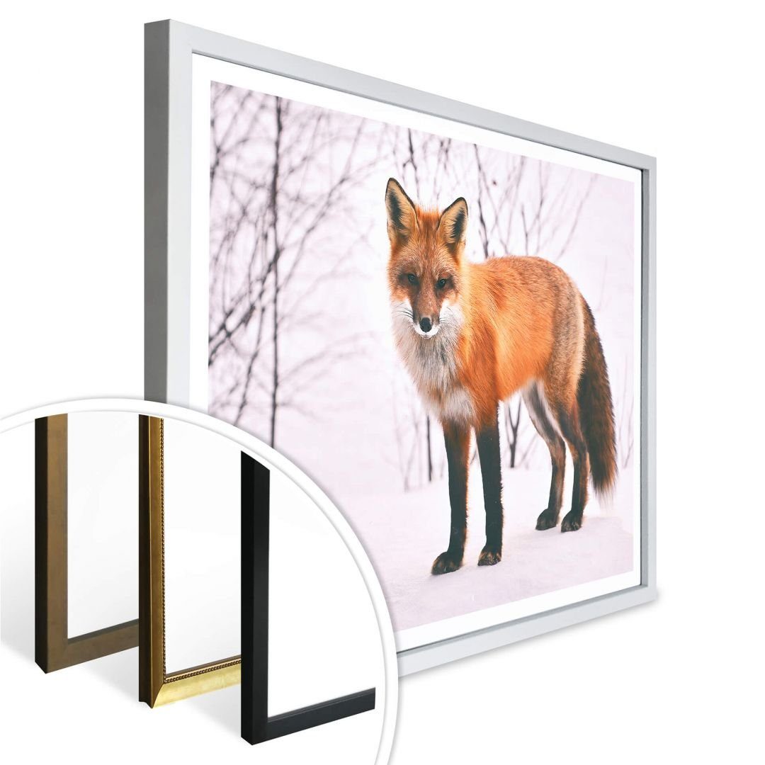 K&L Wall Art im Deko Boho wilder Waldtiere Set, modern 2er Wandbild Wohnzimmer Schnee Fuchs Collage Poster Poster
