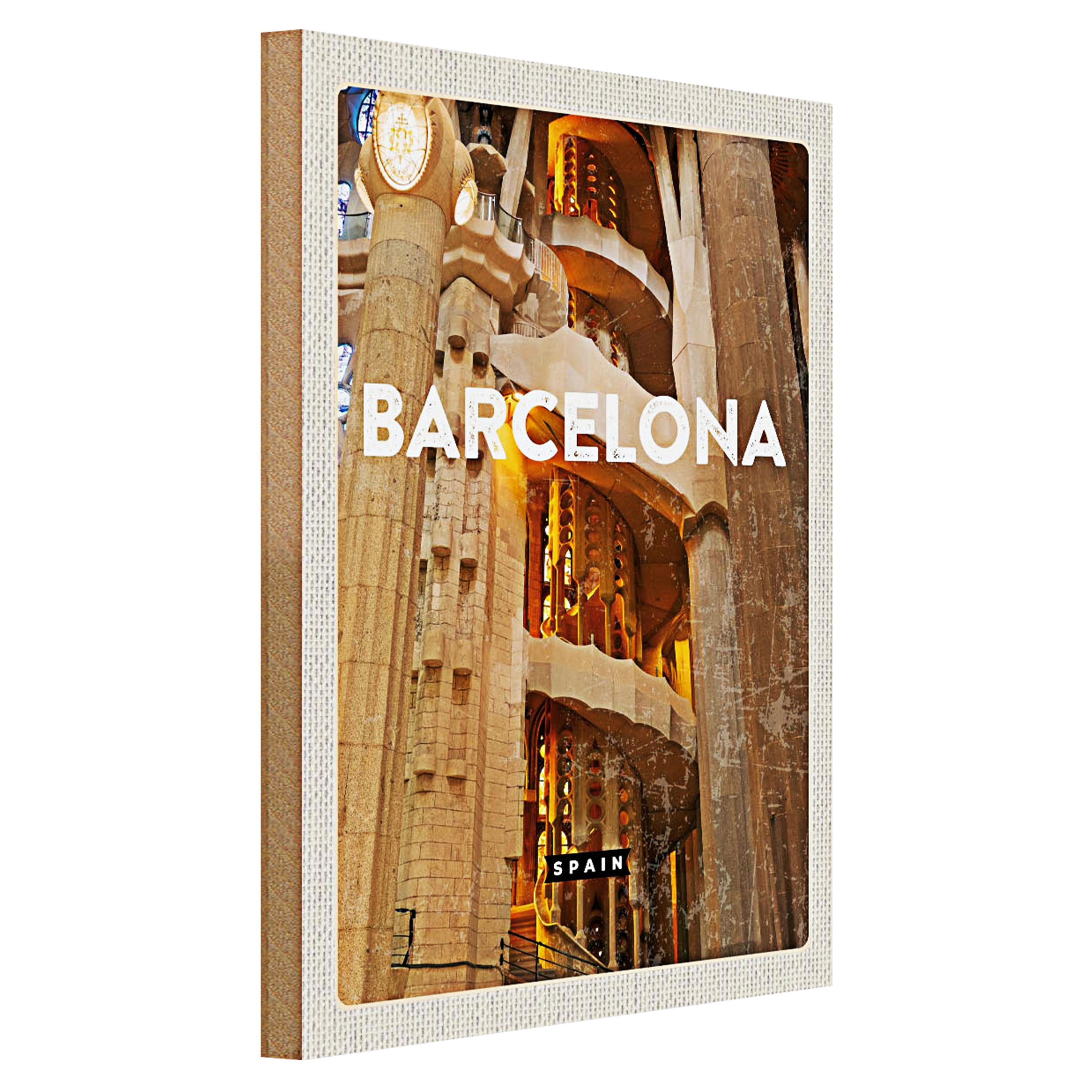 Roomando Holzbild Reise 30x40cm Barcelona Spanien Mittelalter Bild