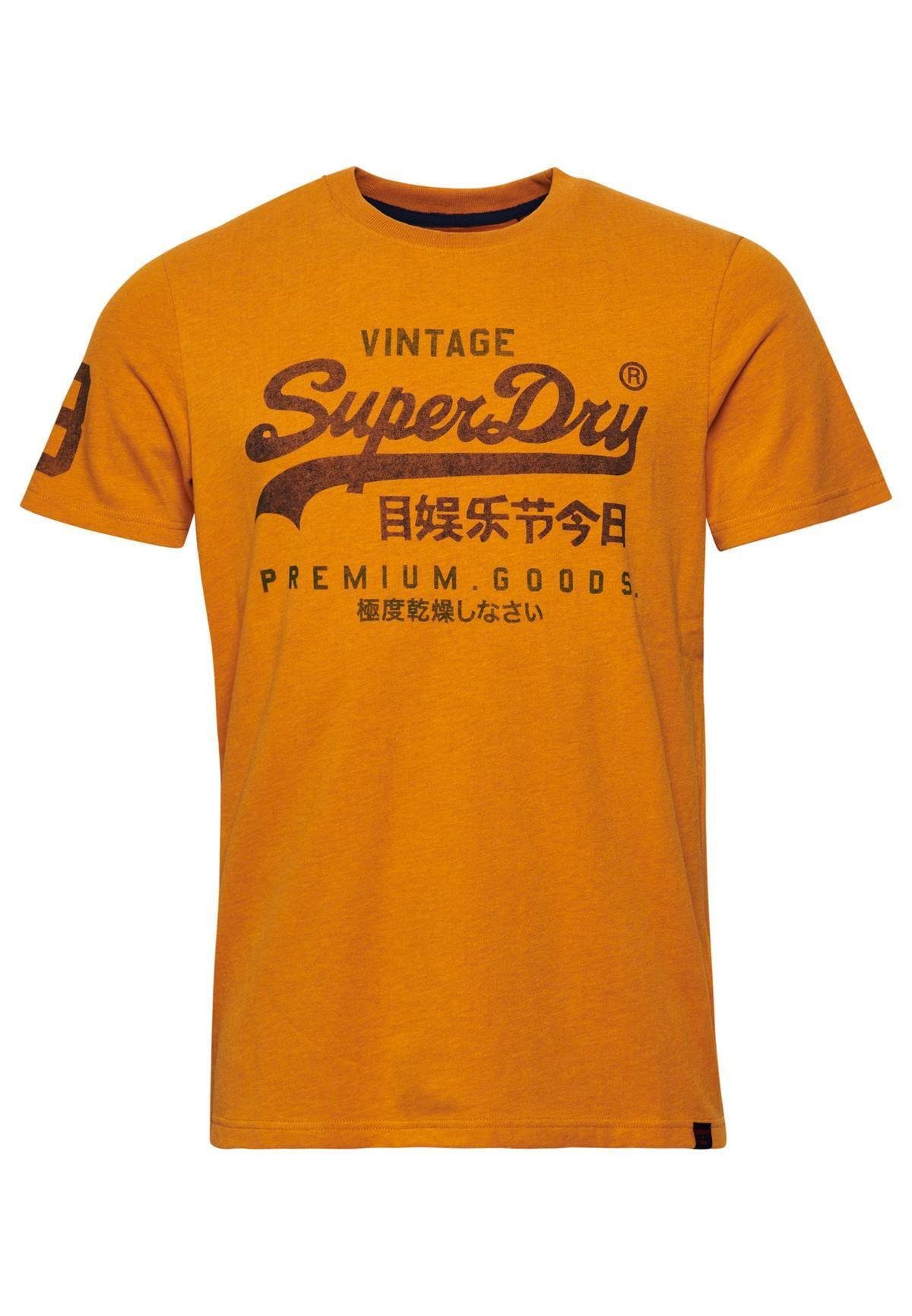 Superdry T-Shirt Herren T-Shirt - VINTAGE vL CLASSIC TEE, Logo Gelb Meliert
