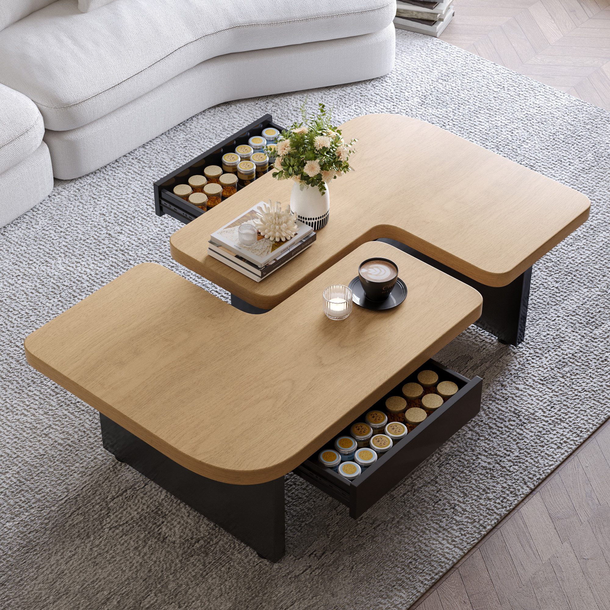 STILVORA Couchtisch 2-in-1 LED-Wohnzimmertisch verstellbare Beistelltisch günstig online kaufen