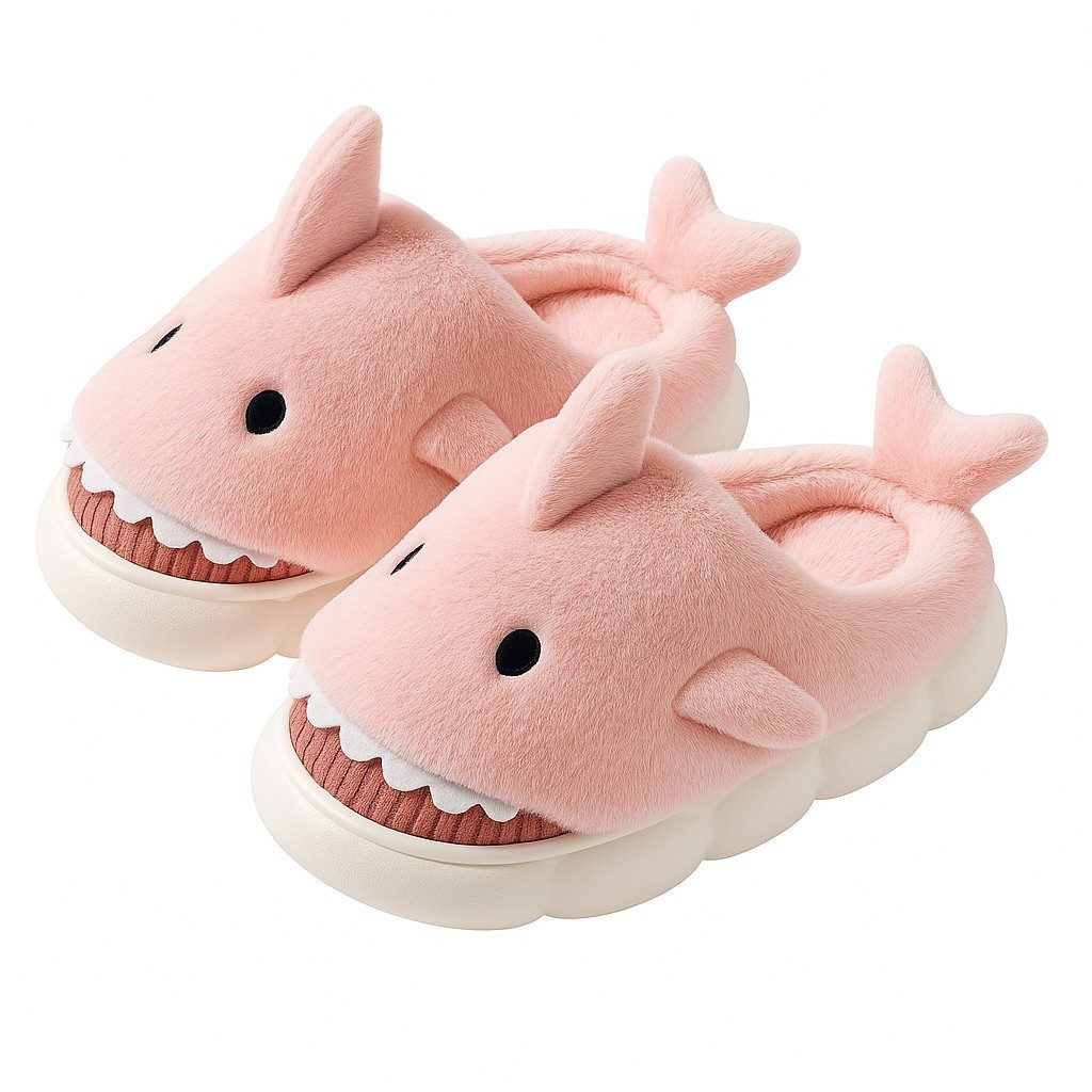 Corimori Flauschige Haifisch Pantoffeln Plüsch Hausschuhe (Packung, Geschenk) rutschfeste Sohle & weiches Innenfutter, Hai Slipper, EU Größe 34-35