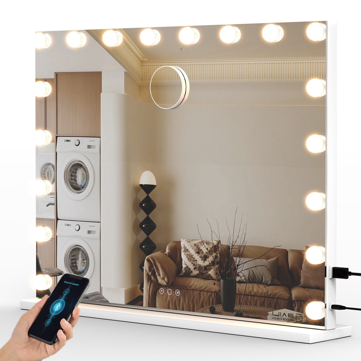 Schminkspiegel Hollywood Spiegel mit Beleuchtung, Kosmetikspiegel mit Audio und USB