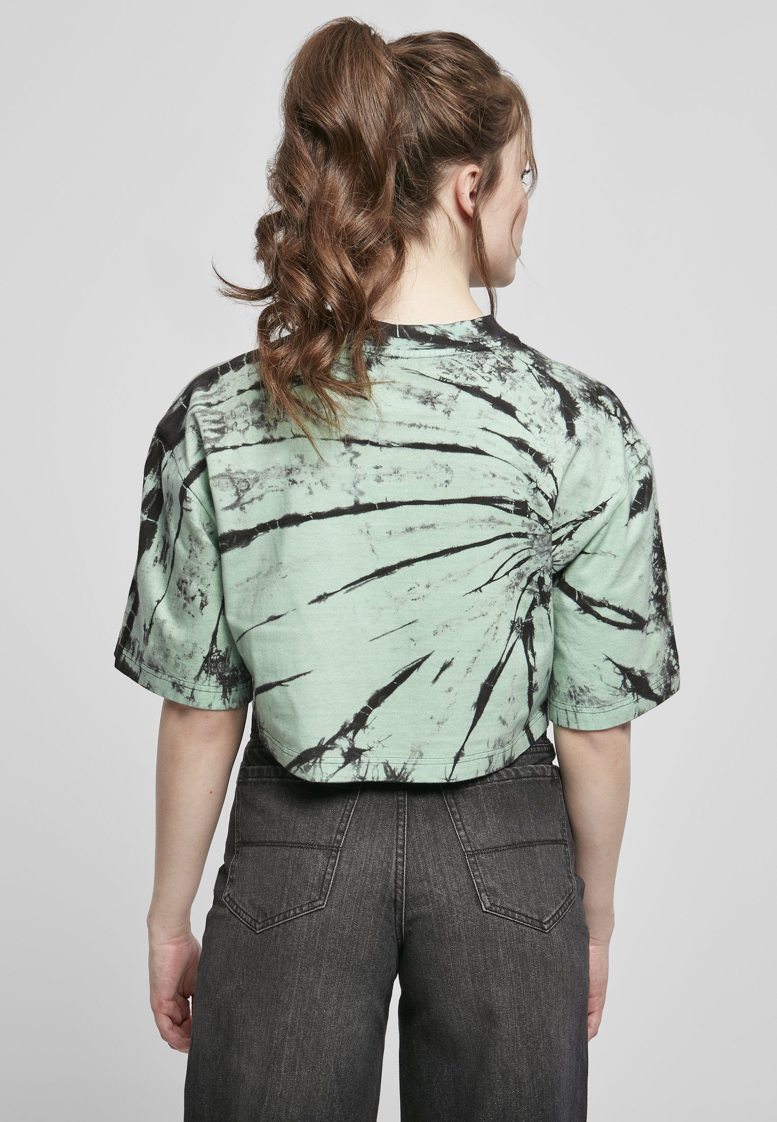 Damen URBAN Tee Tie black/ghostgreen Ladies Kurzarmshirt (1-tlg) CLASSICS Dye Oversized Cropped