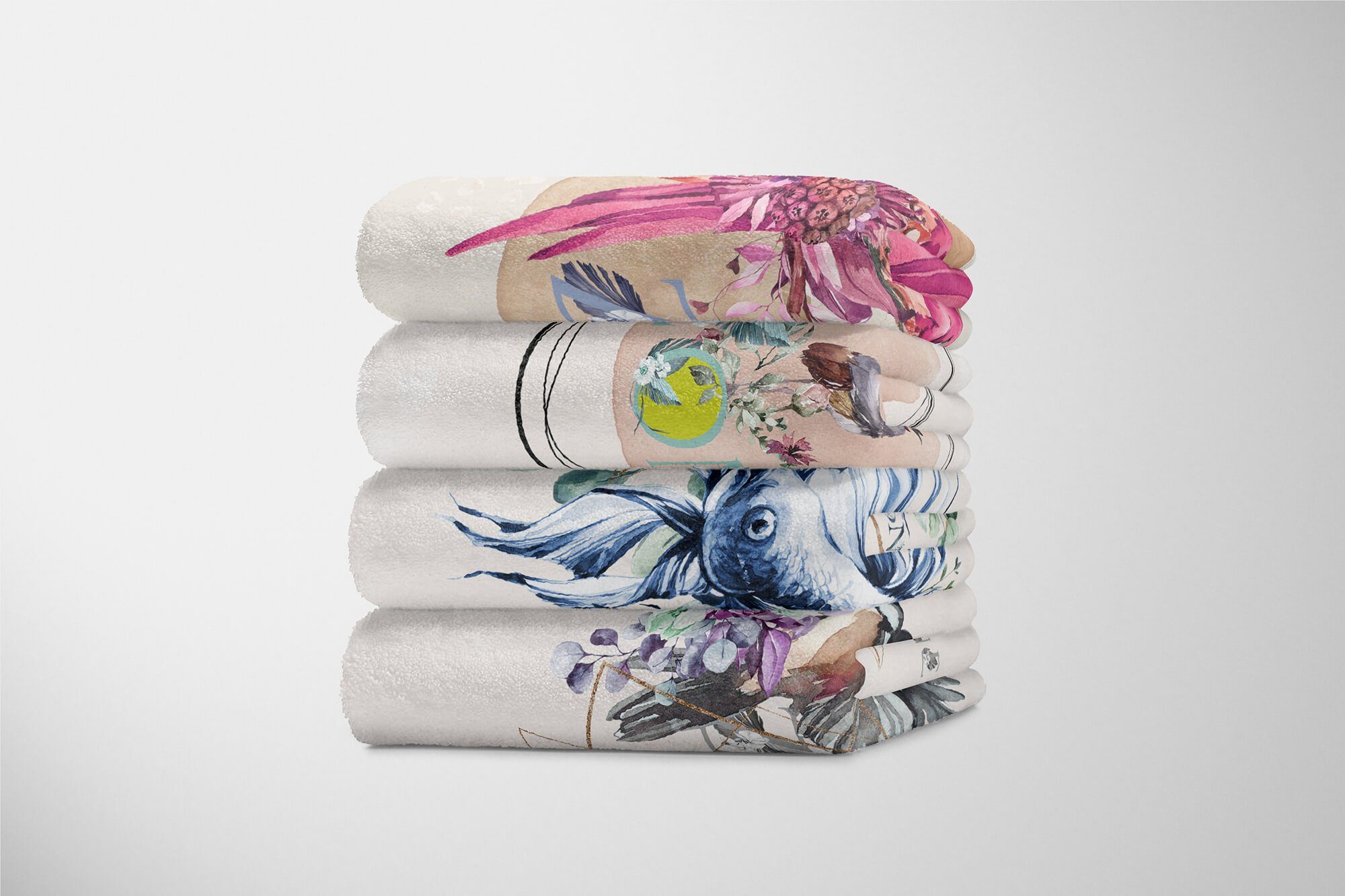 Sinus Art Handtücher Handtuch (1-St), Ozean Kampffisch Handtuch Mot, Saunatuch Kuscheldecke Baumwolle-Polyester-Mix Strandhandtuch schönes Kunstvoll