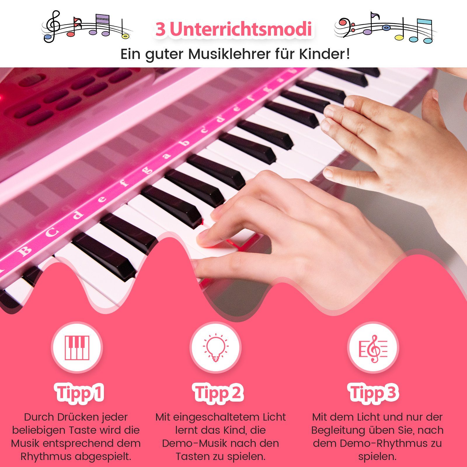 COSTWAY Spielzeug-Musikinstrument 37 Tasten Keyboard, mit Hocker & Mikrofon – Bild 4 von 5