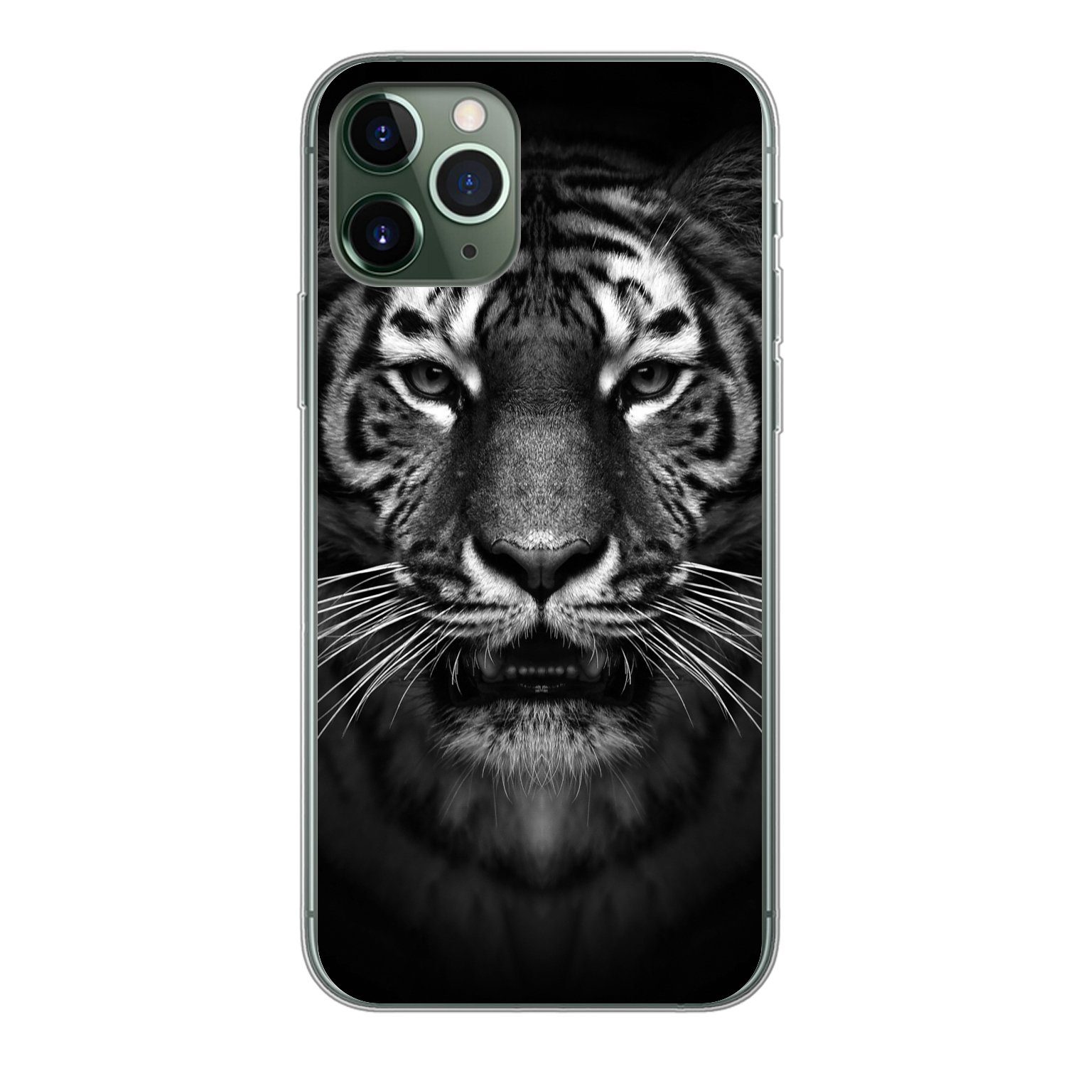 MuchoWow Handyhülle für Apple iPhone 11 Pro Tiger - Tiere - Schwarz - Weiß - Porträt - Wil, Smartphone-Bumper, Print, Handy Schutzhülle Dünn