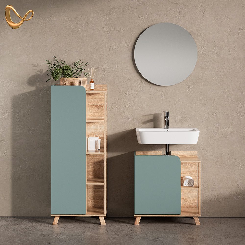 Livinity® Waschbeckenunterschrank Marano, Blau-Grau/Sonoma, 60 x 65 cm mit günstig online kaufen