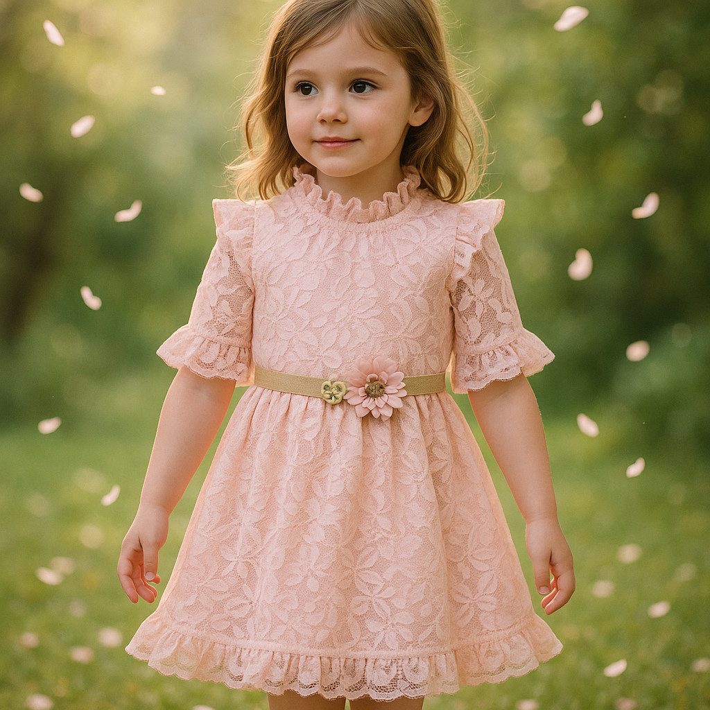 Taufkleid Prinzessin Kleid, Party Kleid, Spitze, 100% Baumwolle, Rosa