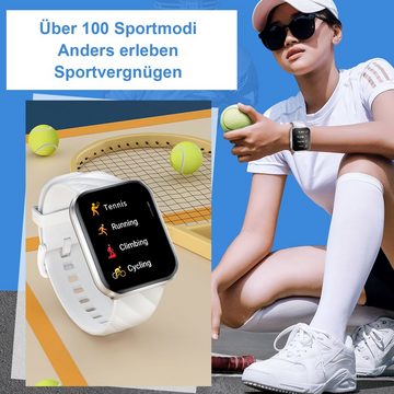 REDOM Damen Herren Smart Watch Sportuhr Armbanduhr Fitness Uhr Uhren Tracker Smartwatch (1.96 Zoll) Sportuhr mit 100+ Sportmodi, IP68 Wasserdicht, Bluetooth Anrufe, iOS/Android, mit Pulsmesser Schrittzähler Schlafmonitor Aktivitätstracker