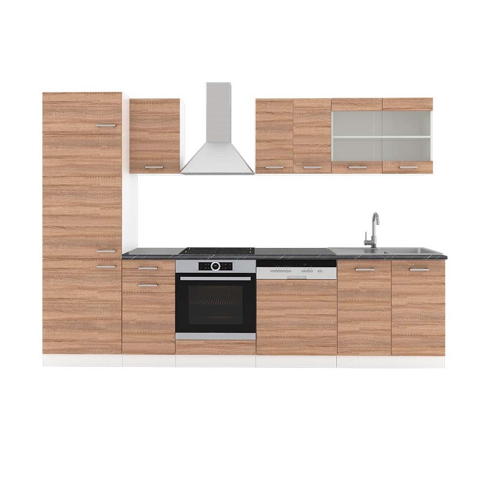 Vicco Küchenzeile R-Line, Sonoma/Weiß, 300 cm, AP Anthrazit